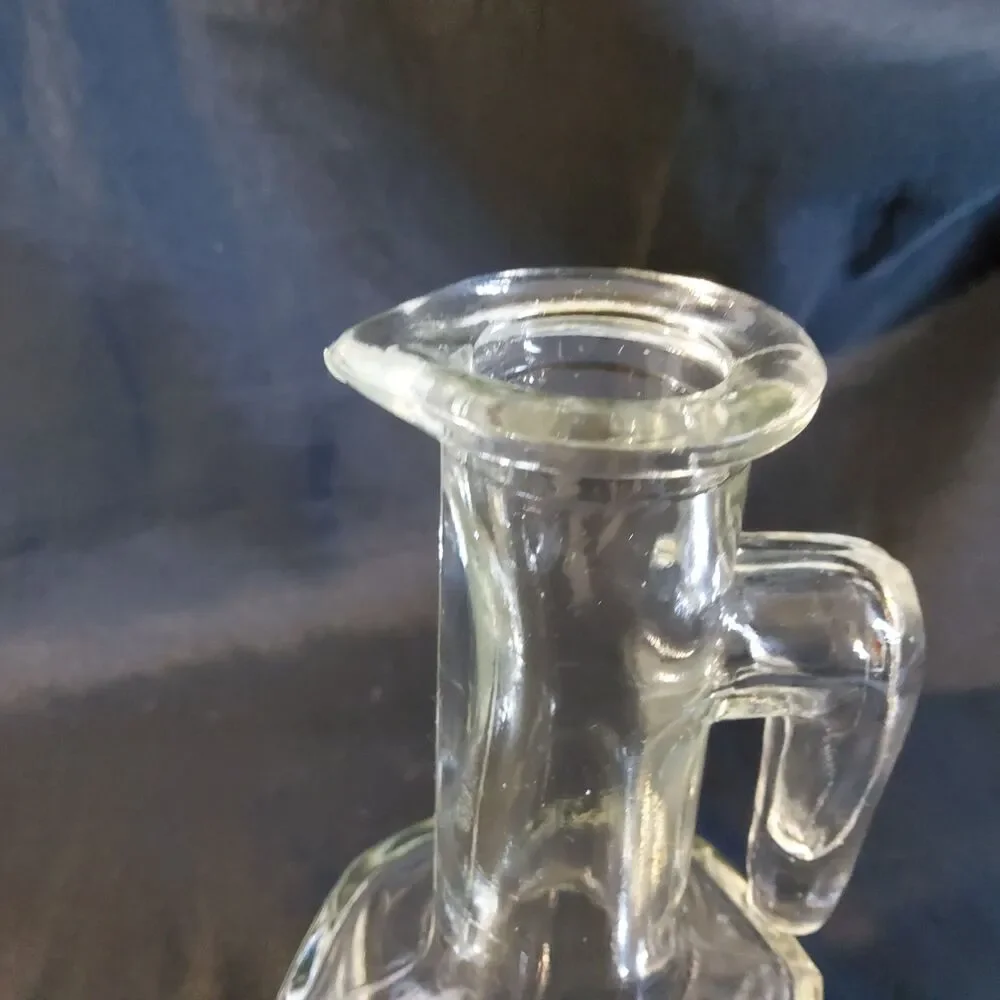 Vintage Clear Glass Vinegar Oil Cruet Hexagon Base Handle Pour Spout *NO LID 7in